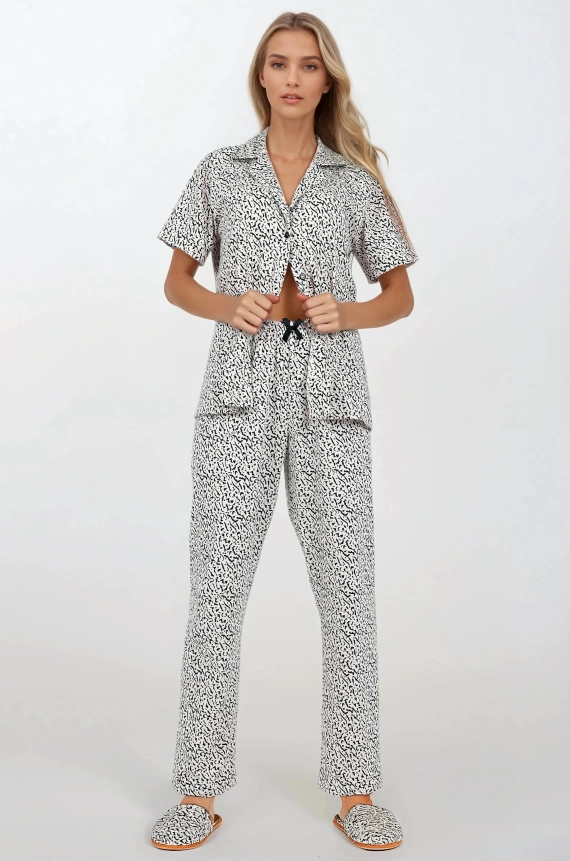 About Style Long piżama damska rozpinana Momenti Per Me beige