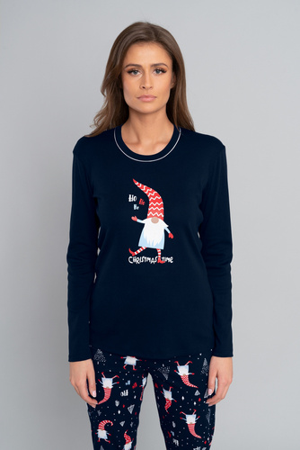 Skrzat Piżama Damska długi rękaw i długie spodnie talian Fashion- czerwony/druk