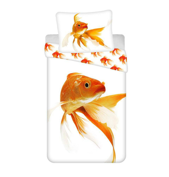 0233 Jerry Fabrics Pościel bawełniana złota rybka biały
