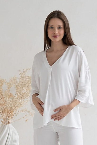 Mamafullness Bluzka ciążowa do karmienia Milk&Love biały – wiskoza, rękaw 3/4, oversize
