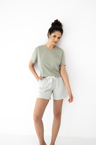 Piżama damska Sensis Yara khaki bawełna spodenki kieszenie