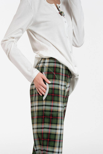 Asama Rozpinana Piżama Damska długi rękaw, długie spodnie Italian Fashion - ecru/druk