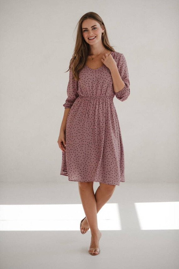 Lovely Dress Midi Milk&Love sukienka ciążowa i do karmienia liliowa w czarne groszki