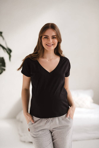 Two Ways Milk&Love bluzka ciążowa i do karmienia z krótkim rękawem czarny