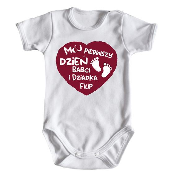 "Mój pierwszy dzień Babci i Dziadka + imię" Body krótki rękaw Moocha biały