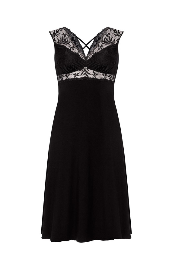 Koszula nocna Petra KM29 Mefemi by Nipplex czarna– wiskoza, koronka, długość do łydki