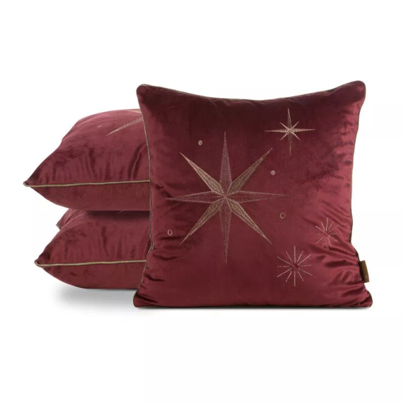Chp 259 Poszewka świąteczna Eurofirany – bordowa welwetowa z szampańską gwiazdą