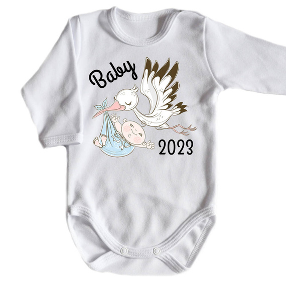 "BABY 2023 born in" Moocha Body długi rękaw biały 