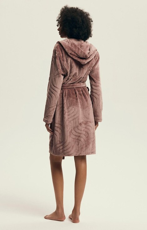 43602 Devyn Szlafrok damski z kapturem Henderson mahogany – krótki, ciepły, welurowy