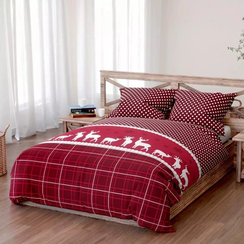 1A Xmass Pościel świąteczna bawełniana Spod Igły i Nitki – kratka czerwona groszki, komplet z zamkiem, 100% bawełna