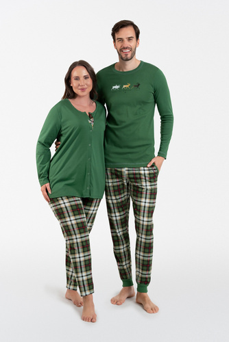 Asama Rozpinana Piżama Damska długi rękaw, długie spodnie Italian Fashion zielony/druk