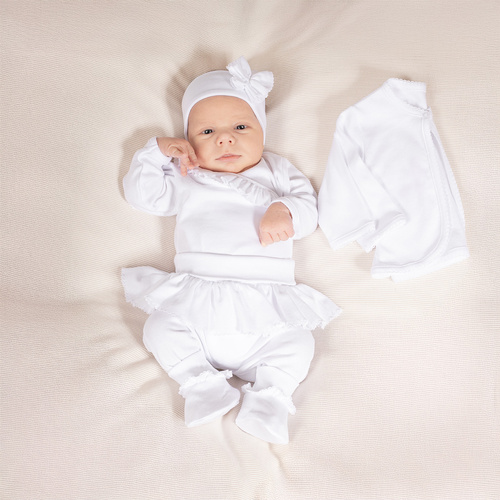 Komplet chrzcielny 5-częściowy nadruk 169061 Nicol - biały