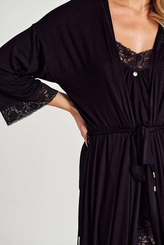 3099 Mercy Szlafrok damski wiązany w pasie  Taro -czarny