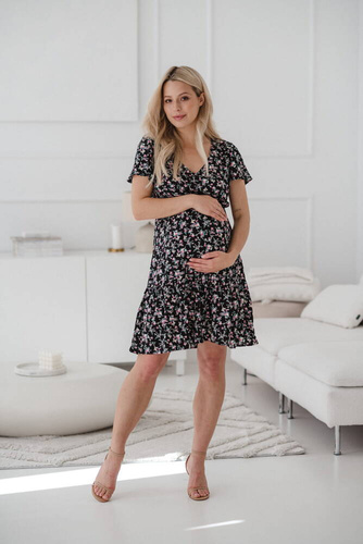 Lovely Dress Milk&Love sukienka ciążowa i do karmienia granat w różyczki