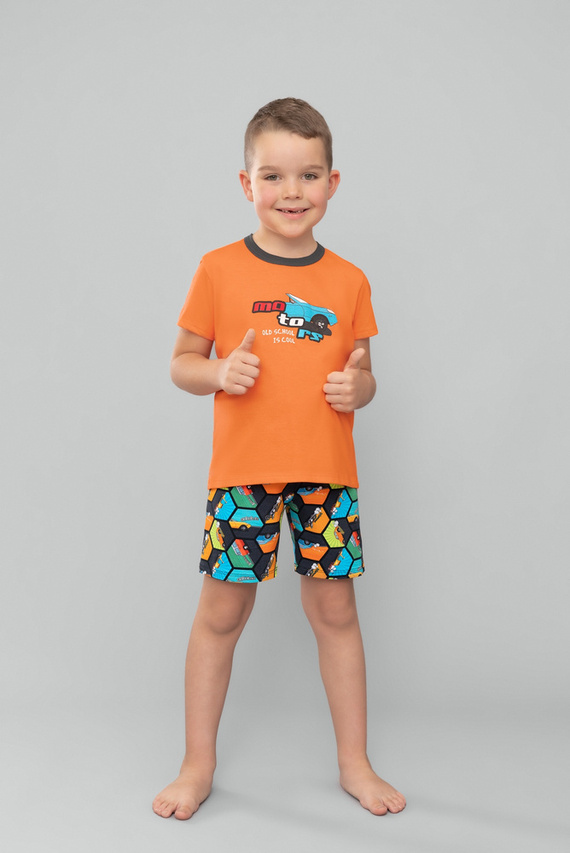 Piżama chłopięca krótki rękaw, spodnie Italian Fashion Komiks - pomarańczowy/druk