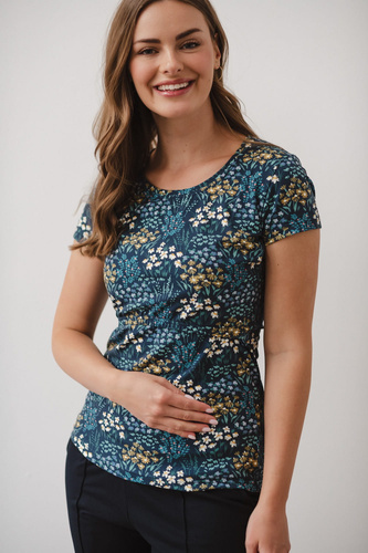 Milk Shirt Bluzka do karmienia i ciążowa z krótkim rękawem Milk&Love łąka na granatowym