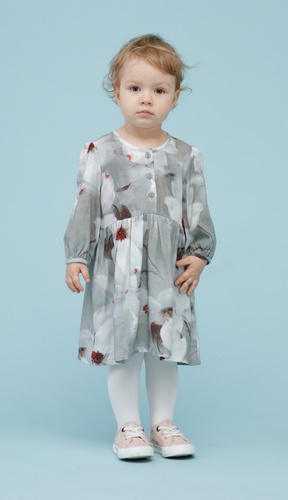 Tres Bien Pinokio Sukienka w kwiatki - szare kwiaty