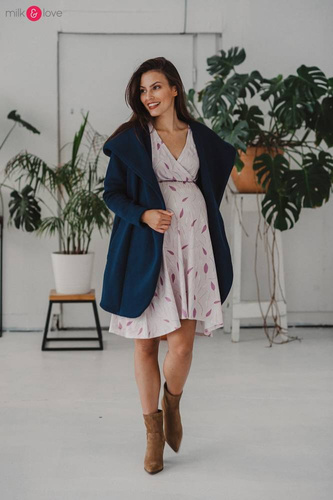 Two Ways MIDI Milk&Love Sukienka ciążowa i do karmienia granatowa w listki