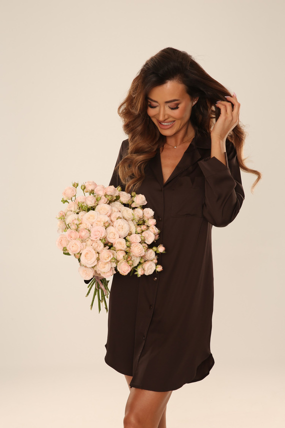 Koszula nocna 760 Cordelia De Lafense satyna rozpinana elegancka-czekoladow