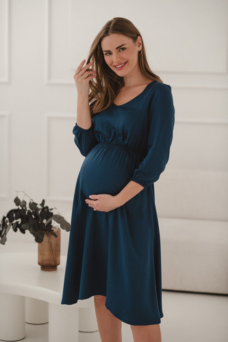 Lovely Dress Midi Sukienka ciążowa i do karmienia Milk&Love– granatowa, wiskoza 100%, rękaw 3/4 | Styl i wygoda