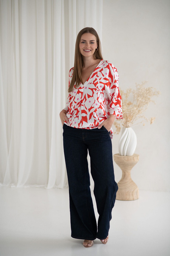 Mamafullness Bluzka ciążowa do karmienia Milk&Love w kwiaty – wiskoza, rękaw 3/4, oversize