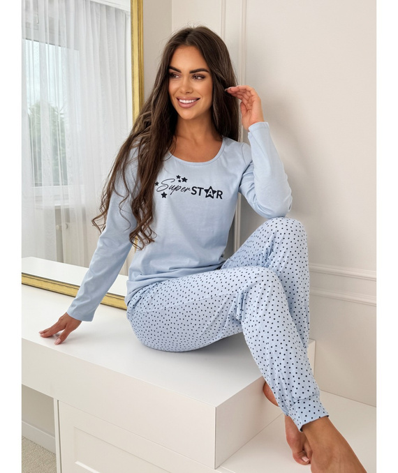 Piżama damska Donna Star Long niebieska– bawełna, długi rękaw, pakowana w foliowy worek