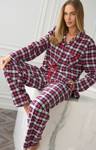 2475 Roxy Piżama damska L&L czerwona  – flanelowa, rozpinana, w kratę