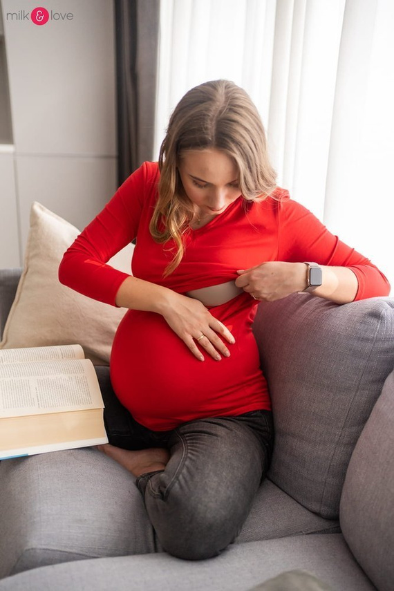Bluzka do karmienia i ciążowa z dekoltem w serek Milk Shirt czerwona