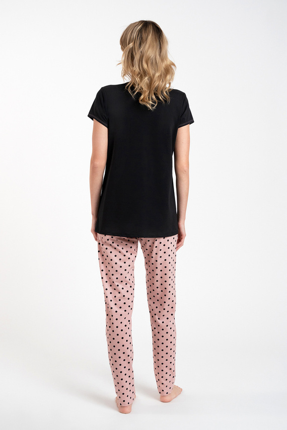 Buscato Piżama Damska krótki rękaw, długie spodnie Italian Fashion czarny/druk