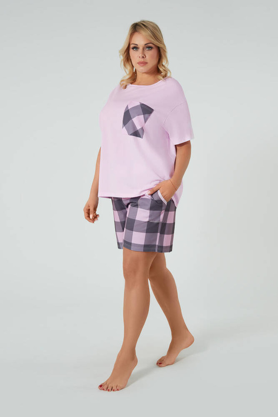 Kayo Piżama Damska krótki rękaw, spodenki Italian Fashion - róż/druk