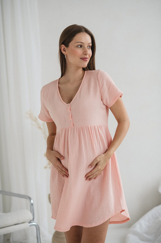 Aurora muślinowa koszula nocna ciążowa i do karmienia Milk&Love łososiowy