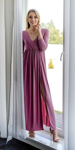 111 Sukienka maxi z rękawem 3/4 MIRACLE- brudny róż 