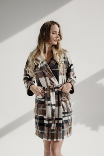 031 Kocyk Szlafrok De Lafense – ciepły polarowy szlafrok damski Super Cozy, brązowy
