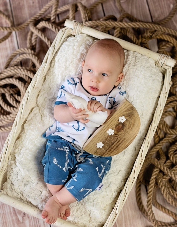 "BLUE SEA" Makoma Spodnie niemowlęce 3/4 niebieski kotwice