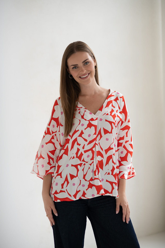 Mamafullness Bluzka ciążowa do karmienia Milk&Love w kwiaty – wiskoza, rękaw 3/4, oversize