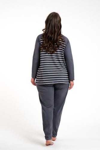 Oda Piżama Damska długi rękaw, długie spodnie Italian Fashion - druk grafitowy/grafitowy