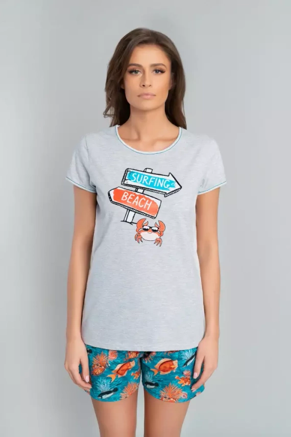 Oceania Piżama Damska krótki rękaw, spodenki Italian Fashion- melanż/druk