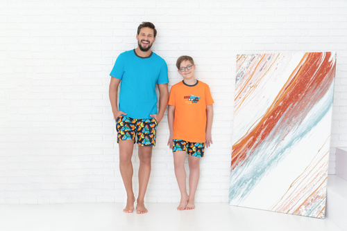 Piżama chłopięca krótki rękaw, spodnie Italian Fashion Komiks - pomarańczowy/druk