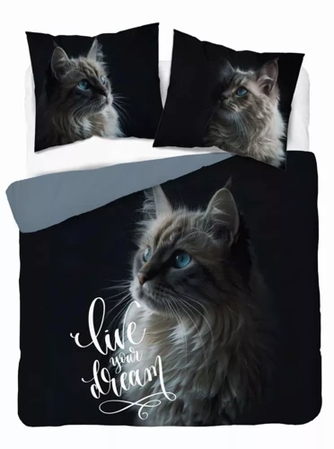 5296 A Holland Pościel bawełniana  kot Live your Dream Detexpol czarny