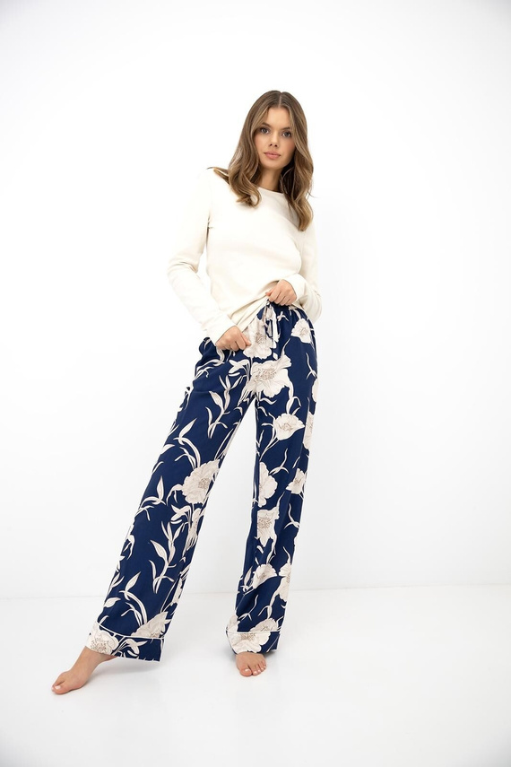 Sensis Azelia Piżama Damska Bawełniana Ecru Kwiatowe Spodnie Długa