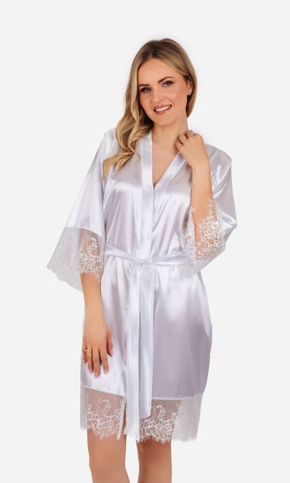 Gloria Szlafrok damski z koronką ByShelly - biały