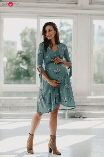 Two Ways MIDI Milk&Love Sukienka ciążowa i do karmienia granatowa w listki