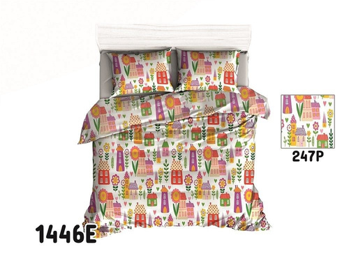 Pościel bawełniana 1288E koniki kwiatki biały