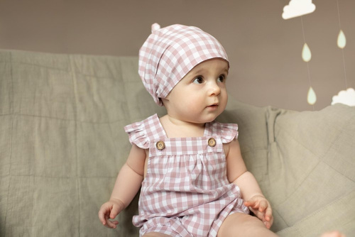 Sweet Cherry Pinokio Ogrodniczki dla dziewczynki - różowy kratka 