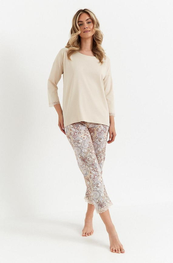 486 Piżama damska Cana waniliowa rękaw 3/4 spodnie 7/8 bawełna