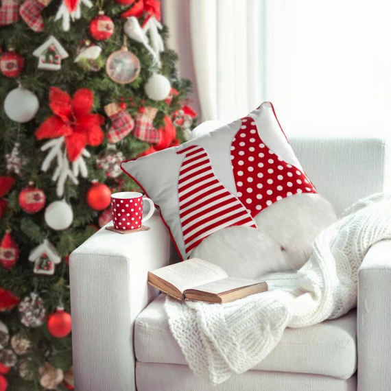 Chp 152 Poszewka świąteczna Eurofirany – biała z czerwonymi skrzatami, dekoracyjna