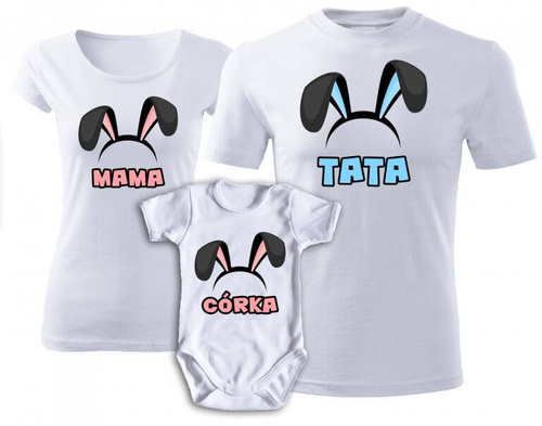 "MAMA TATA CÓRKA – na Wielkanoc" Moocha Zestaw koszulek rodzinnych biały