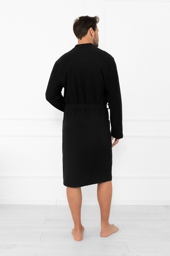 Bono szlafrok męski Italian Fashion czarny – z paskiem, tłoczony wzór, elegancki i wygodny