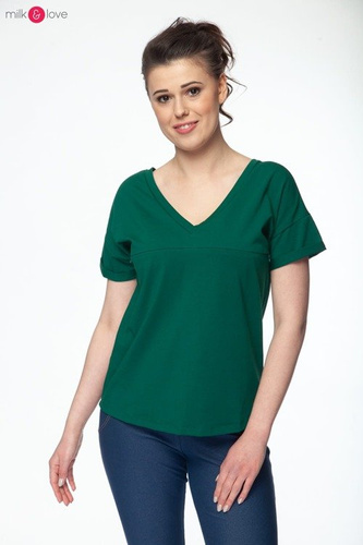 Bluzka ciążowa i do karmienia M-Shirt V-neck Milk&Love butelkowa zieleń