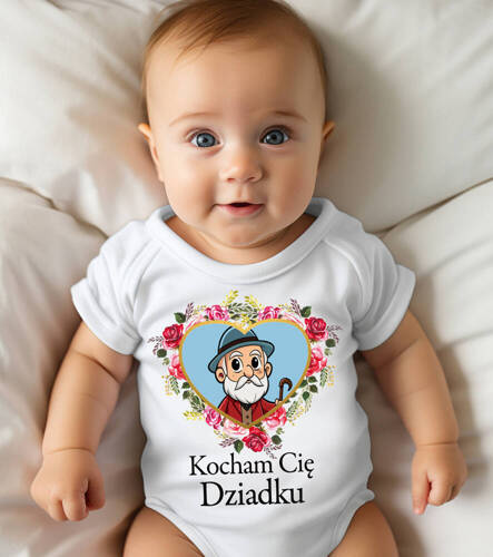 "Fajną babcię mam razem z dziadkiem o nią dbam" Moocha body krótki rękaw biały